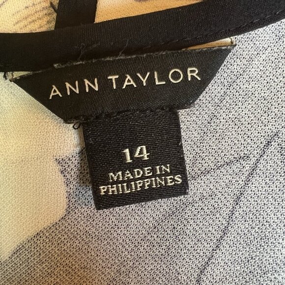 Ann Taylor Dress Women’s 14 Midi Black Navy White Floral Stretch Fit & Flare - Picture 11 of 13